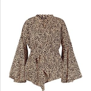 Boohoo Plus Extreme sleeve printed wrap shirt